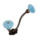 Blue Wheel Flower Ceramic Antique Rope Iron Hook